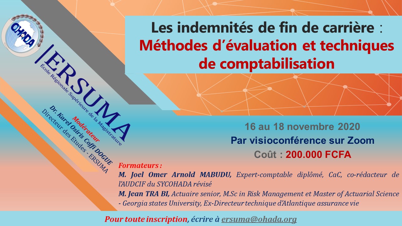 COMMUNIQUE / FORMATION PAYANTE EN LIGNE SUR LES METHODES D’EVALUATION ET LES TECHNIQUES DE COMPTABILISATION DES INDEMNITES DE FIN DE CARRIERE