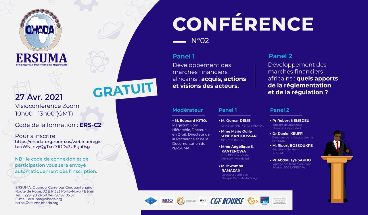 COMMUNIQUÉ ERSUMA – CONFERENCE GRAND PUBLIC 2021 : « LE DEVELOPPEMENT DES MARCHES FINANCIERS AFRICAINS »