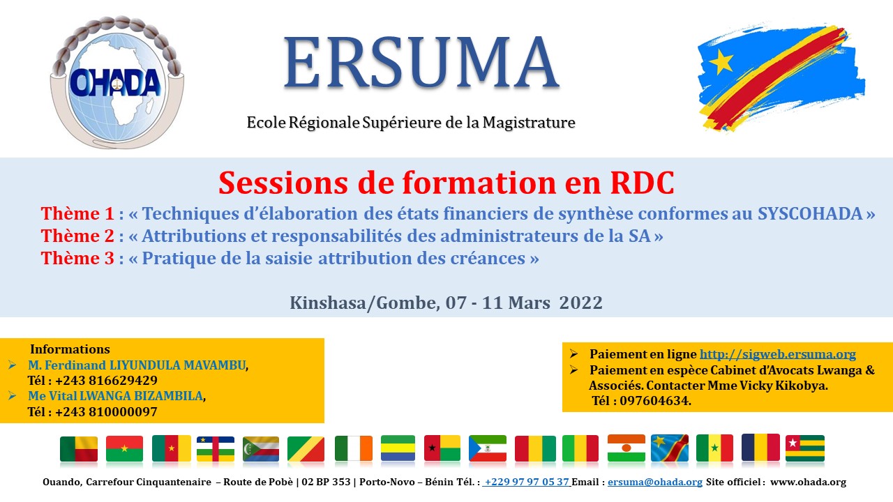 Lire la suite à propos de l’article COMMUNIQUÉ ERSUMA :  SESSIONS DE FORMATION A KINSHASA EN RDC