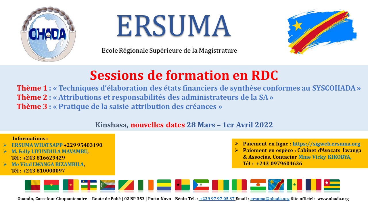 Lire la suite à propos de l’article COMMUNIQUÉ ERSUMA :  REPORT DES SESSIONS DE FORMATION A KINSHASA EN RDC