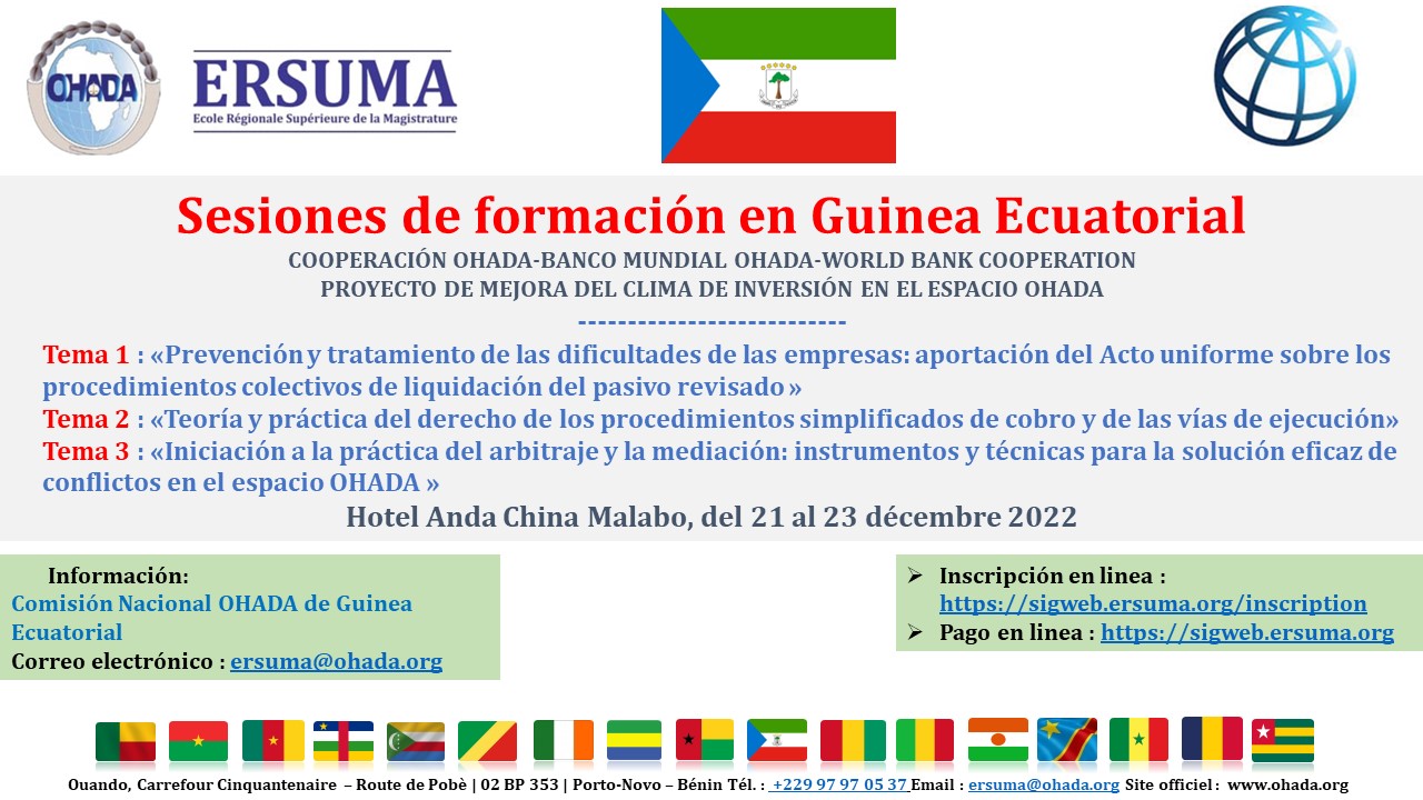 COMMUNIQUÉ ERSUMA-OHADA : SEMAINE OHADA À MALABO (GUINEE EQUATORIALE)