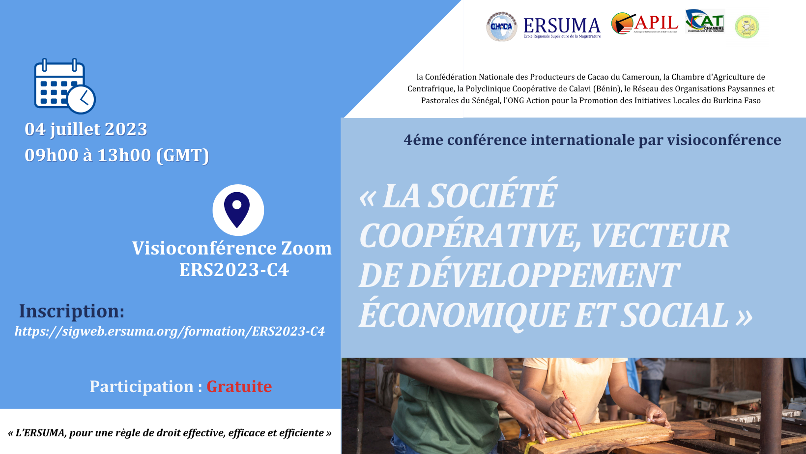 4ÈME CONFÉRENCE DE L’ERSUMA sur « La société coopérative, vecteur de développement économique et social »
