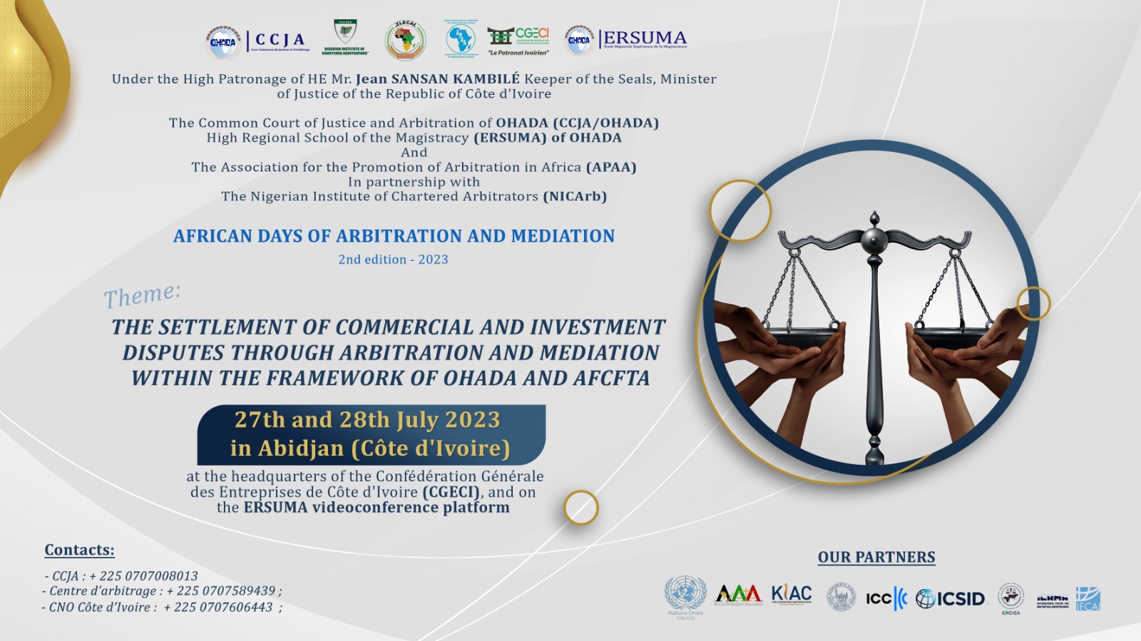 ANNOUNCEMENT – 2nd Edition of the AFRICAN DAYS OF ARBITRATION AND MEDIATION