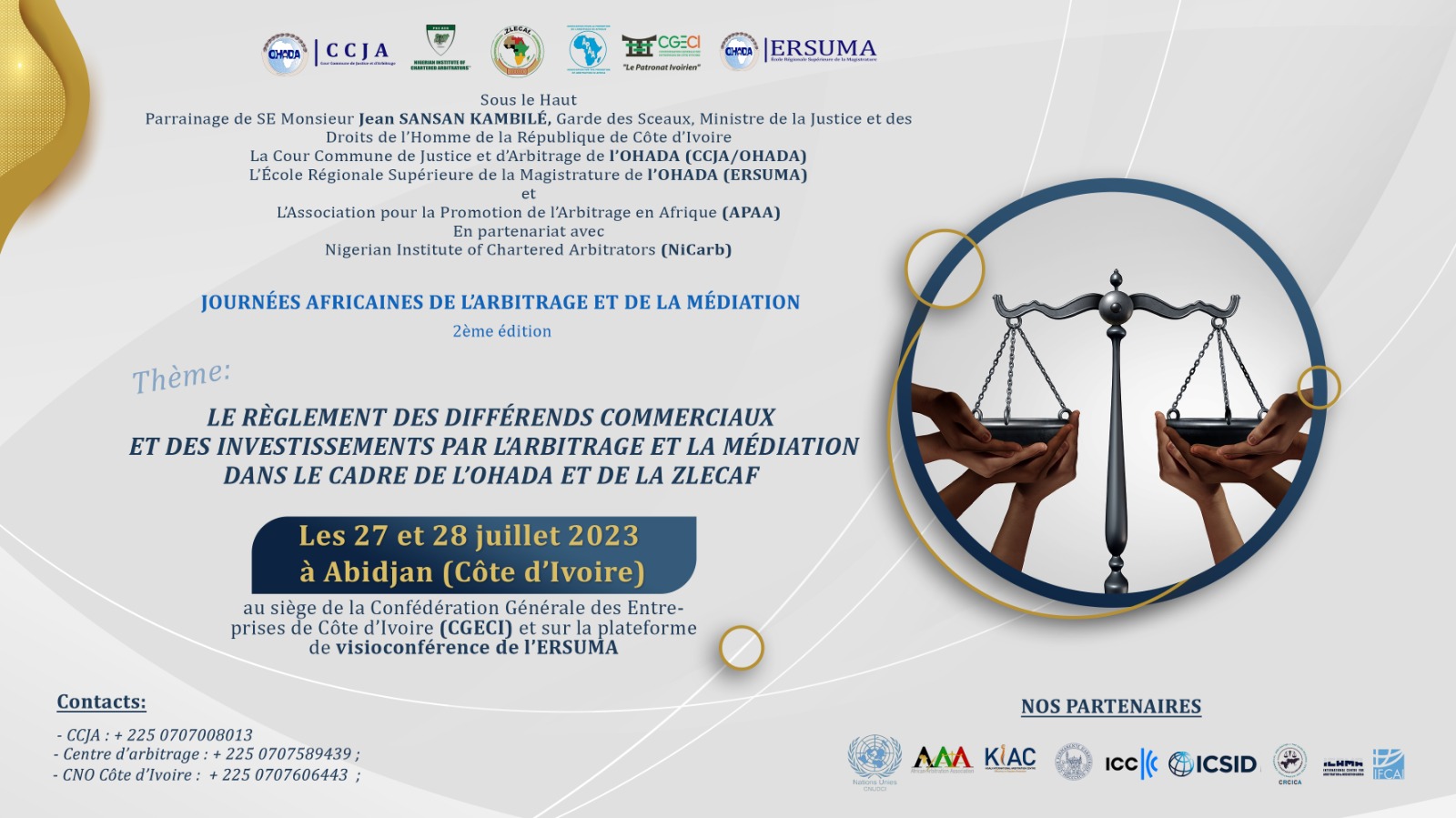 COMMUNIQUÉ : 2ème édition des JOURNÉES AFRICAINES DE L’ARBITRAGE ET DE LA MÉDIATION