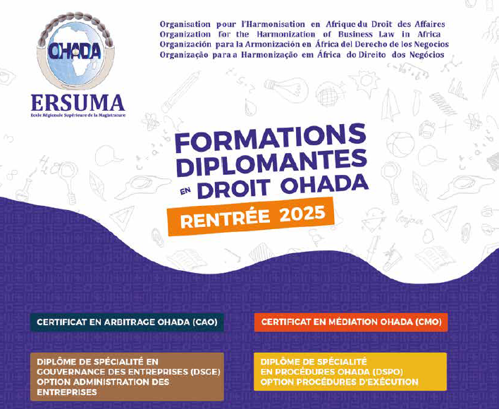COMMUNIQUÉ ERSUMA  : WEBINAIRE DE PRÉSENTATION DES DIPLÔMES DE SPÉCIALITÉ ET CERTIFICATS OHADA